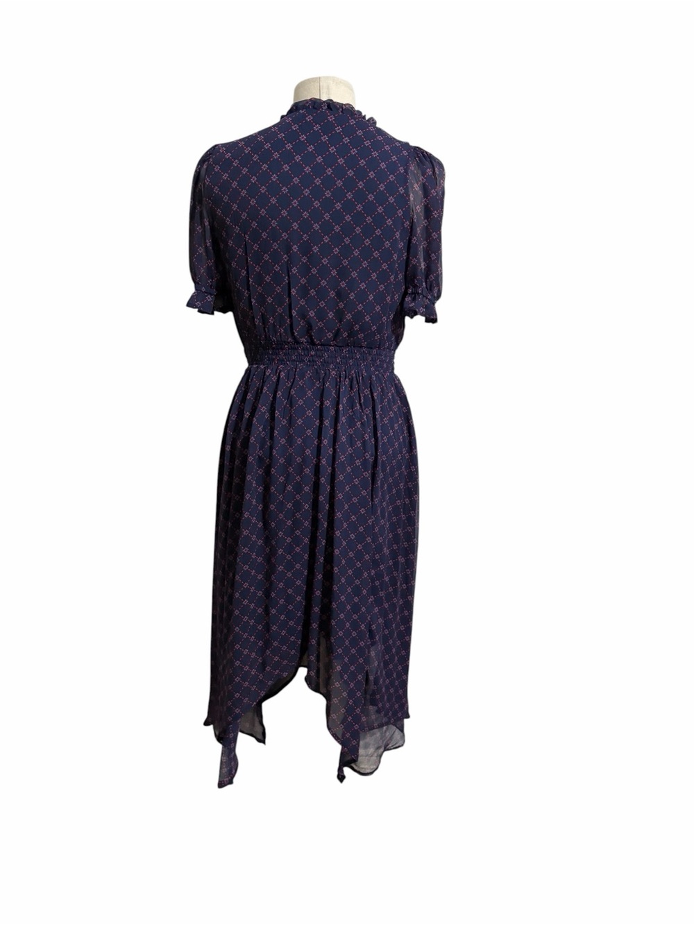 Draper James Navy Printed V-Neck High-Low Midi Dress Bandanna Hem Romantic Sz XS - Picture 4 of 11